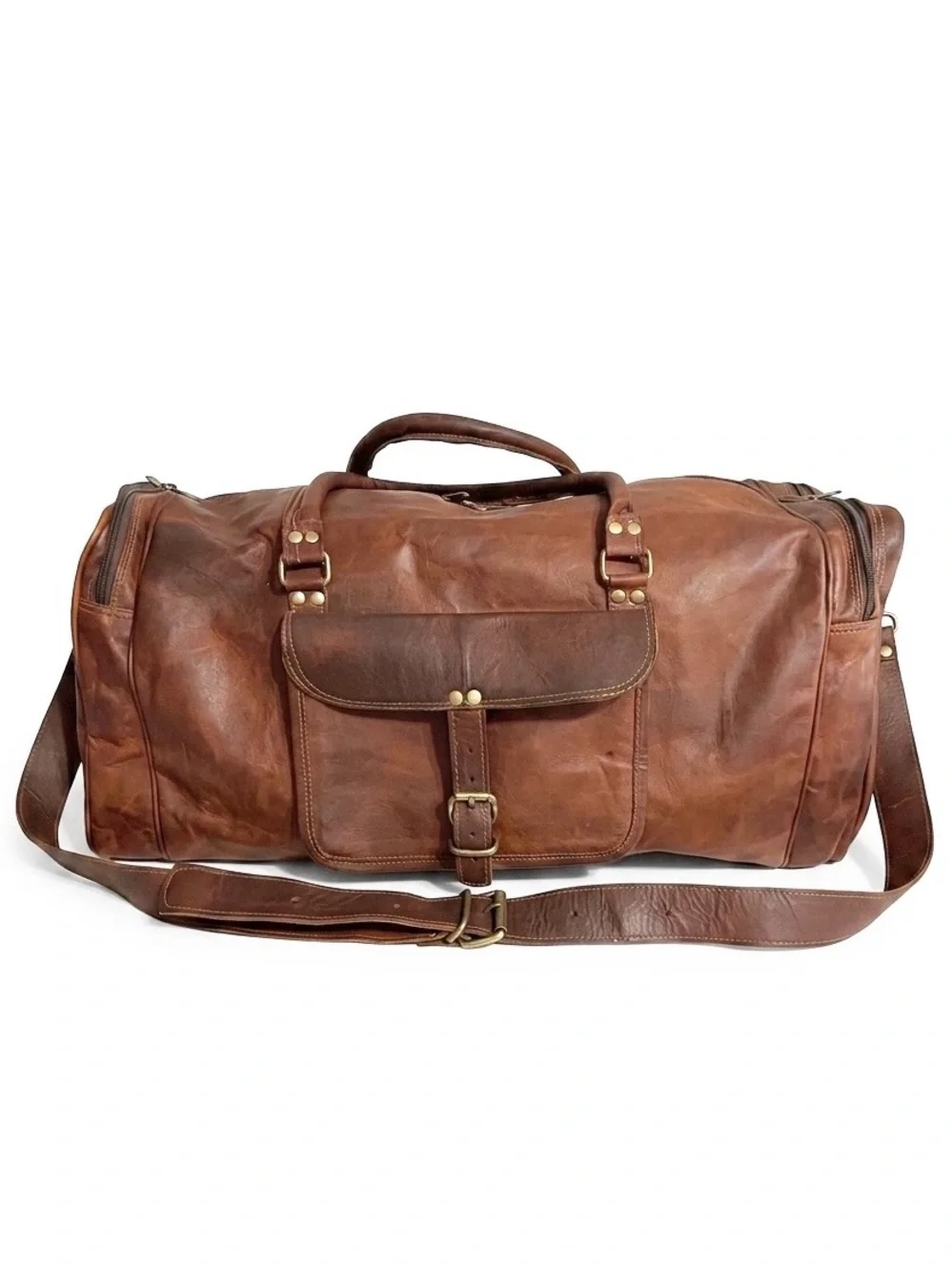 Vintage Genuine Leather Duffle Bag Large Travel Overnight Weekend Distress Brown